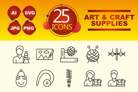 Art and Craft Supplies Icon Set for Digital Projects