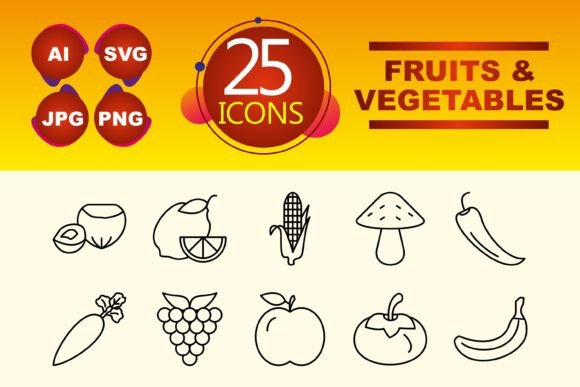 Essential Fruits and Vegetables Icons for Modern Design