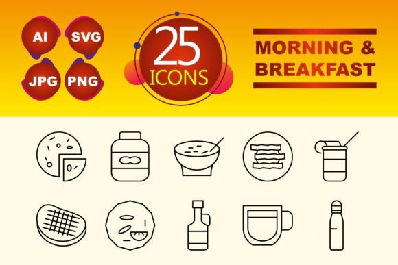 Morning and Breakfast Line Icons for Modern Design Projects
