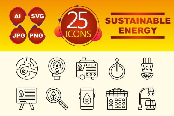 Power Your Projects with Sustainable Energy Line Icons