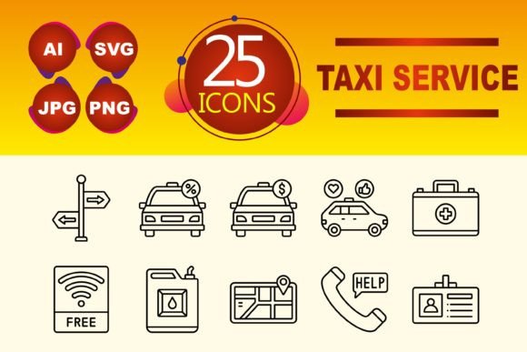 Taxi Service Icons: Streamlining Design for Mobility Themes